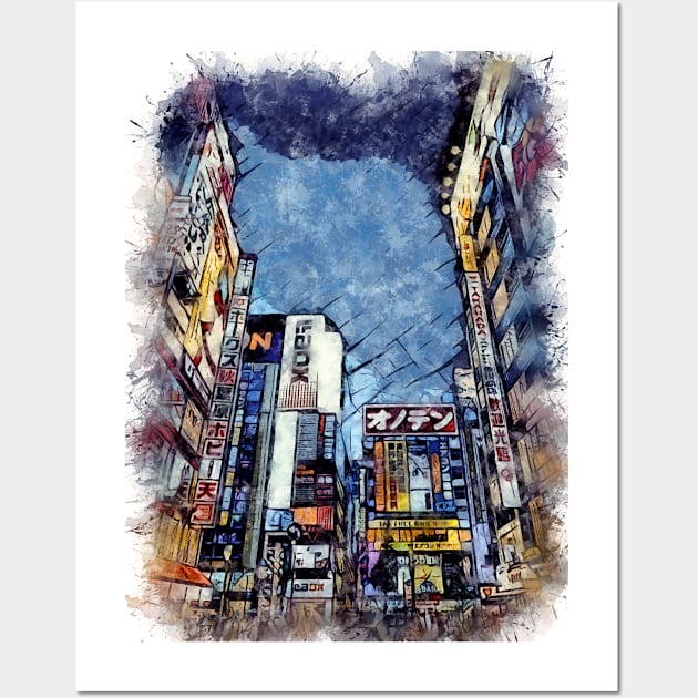 Tokyo City Streets Travel Poster Series watercolor ink edition 02 Wall Art by Naumovski